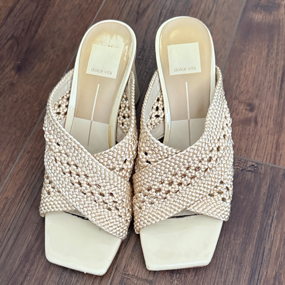 Dolce Vita Cream and Gold Woven Mules